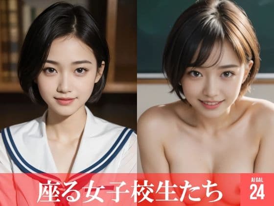 【50枚】座る美人女子校生の日常とフルヌードの写真画像集【AI】