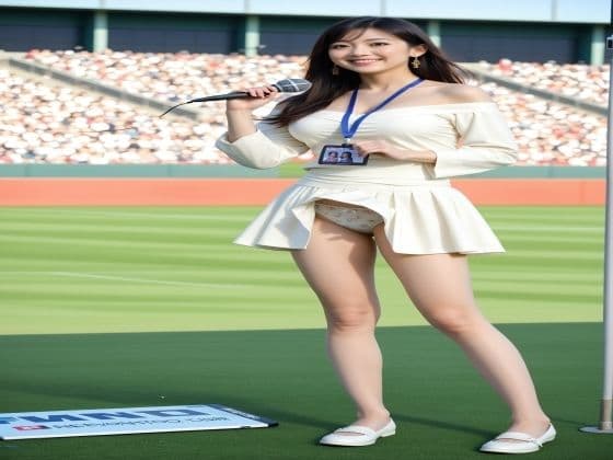 ヒーローインタビューで舞うパンチラ女子アナ