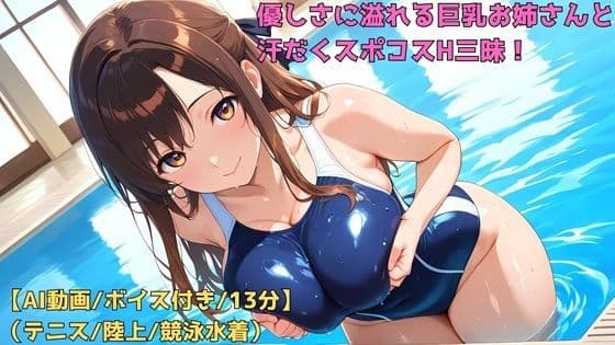 【AIフルアニメ13分】優しさに溢れる巨乳お姉さんと汗だくスポコスH三昧！［テニス・陸上・競泳水着］【ボイス有】