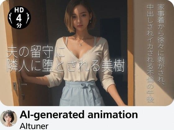 【4分】夫の留守に隣人に堕とされる美樹 ―― 家事着から徐々に剥がされ、中出しされイカされる不倫の午後