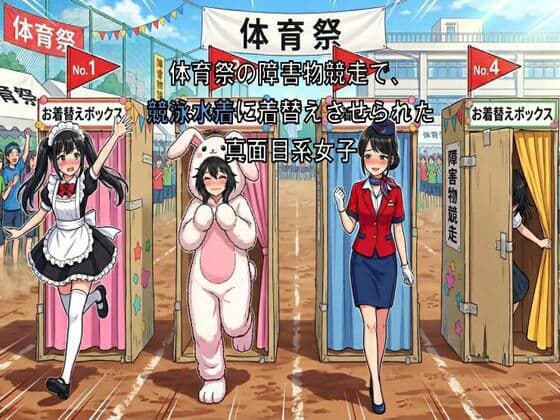 体育祭の障害物競走で、競泳水着に着替えさせられた真面目系女子