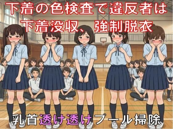下着の色検査で違反者はブラ・パンティ没収、強●脱衣。乳首透け透けプール掃除。